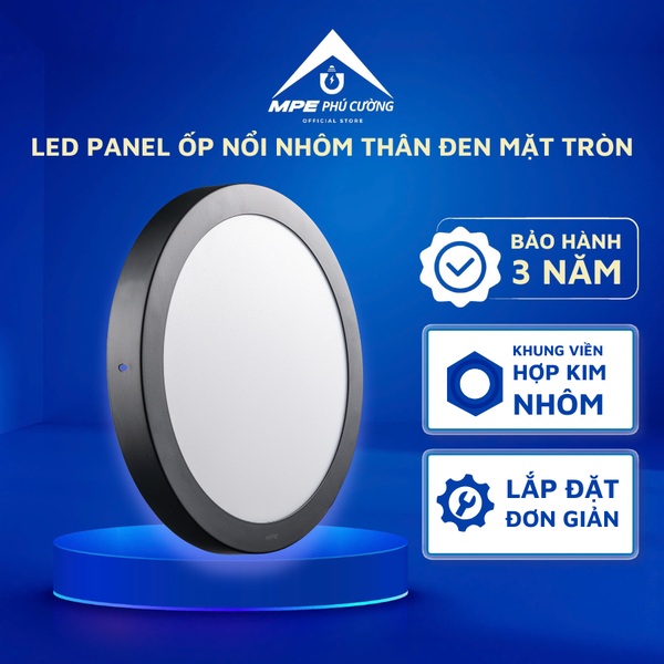SRPLB-24V - Đèn led panel tròn nổi, thân đen, 24W vàng