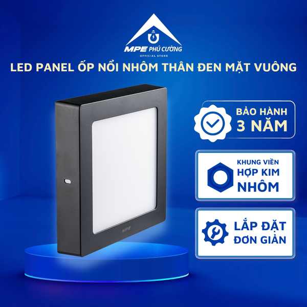 SSPLB-12V - Đèn led panel vuông nổi, thân đen, 12W vàng
