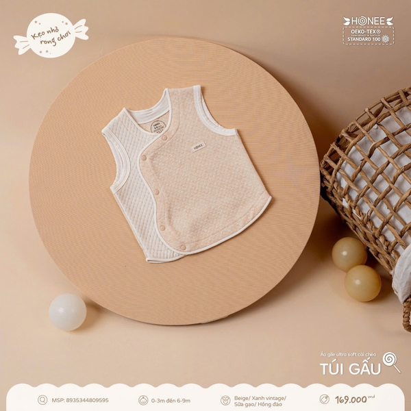Áo gile Ultra Soft cài chéo túi gấu Honee 9595