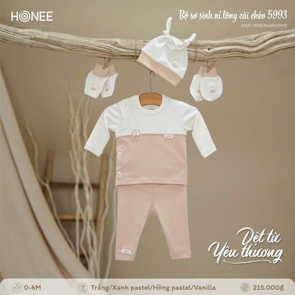 Bộ sơ sinh nỉ lông cài chéo Honee 5993