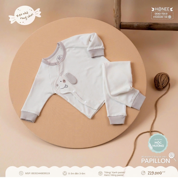 Bộ sơ sinh nỉ lông cài chéo Papillon Honee 9519