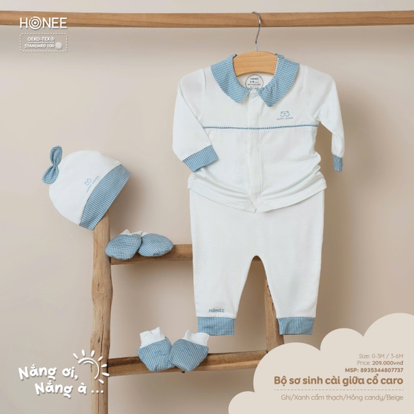 Bộ sơ sinh cài giữa chéo cổ caro 7737 Honee