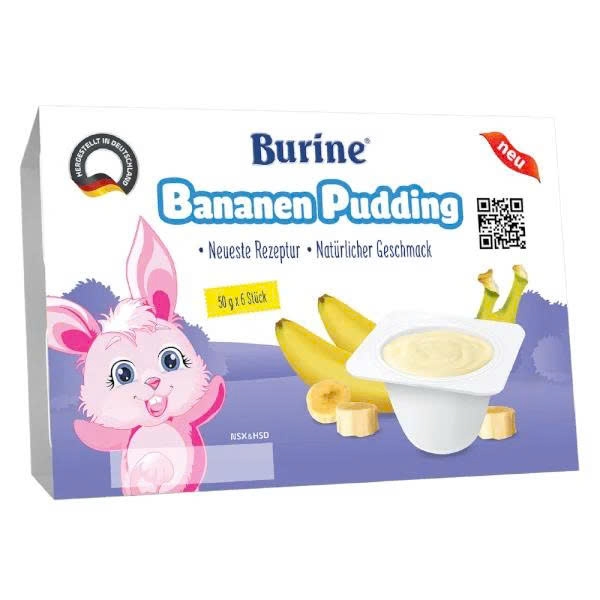 Cháo sữa Pudding Burine 300g - Vị Chuối (vỉ 6 hũ x 50g) cho bé 6M+