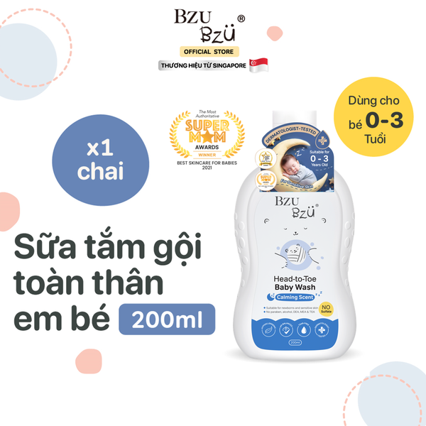 Sữa tắm gội toàn thân cho bé Bzu Bzu hương thư giãn 200ml (0M+)