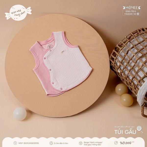 Áo gile Ultra Soft cài chéo túi gấu Honee 9595