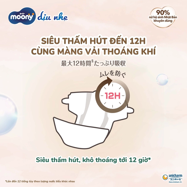 Bỉm - Tã dán Moony Trắng NewBorn 62 cộng 4 miếng (cho bé ~5kg)