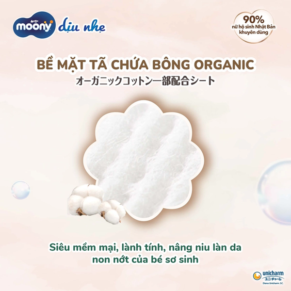 Bỉm - Tã dán Moony Trắng NewBorn 62 cộng 4 miếng (cho bé ~5kg)