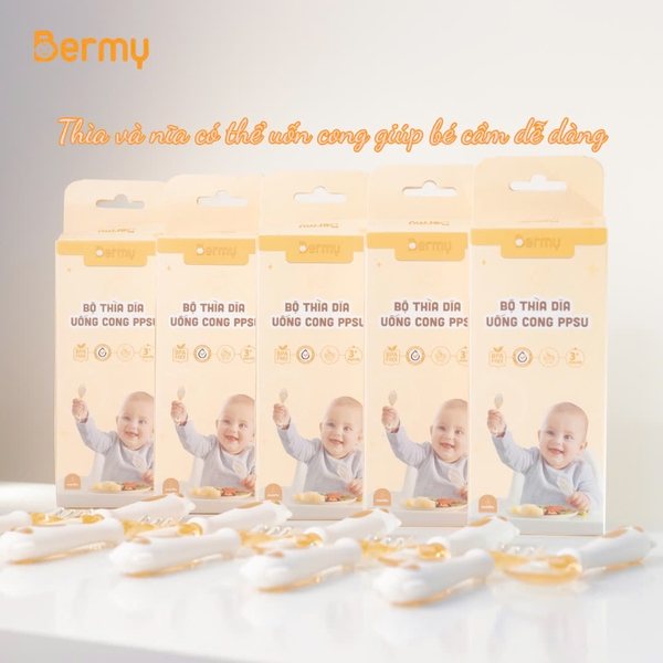 Bộ thìa dĩa uống cong PPSU Bermy