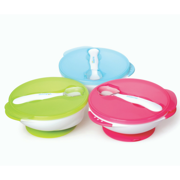 Bộ tô chống trượt kèm muỗng báo nhiệt Kidsme 9832 - Màu xanh biển