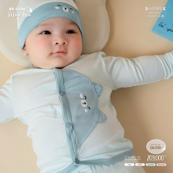 Bộ sơ sinh cài giữa gấu DoDo Honee 9328