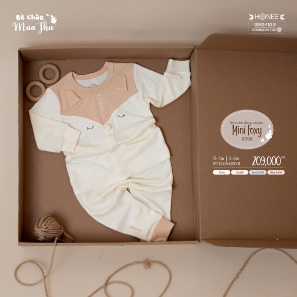 Bộ sơ sinh dài tay cài giữa Mini Foxy Honee 8598