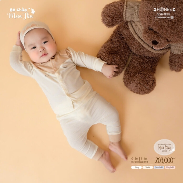 Bộ sơ sinh dài tay cài giữa Mini Foxy Honee 8598