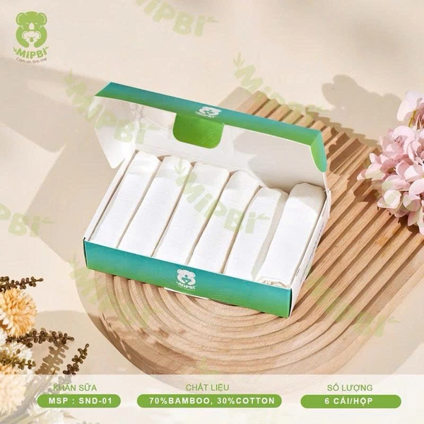 Khăn sữa sợi nở Mipbi 30x30cm (hộp 6 cái)