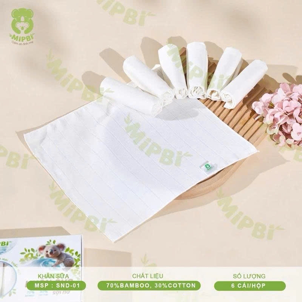 Khăn sữa sợi nở Mipbi 30x30cm (hộp 6 cái)