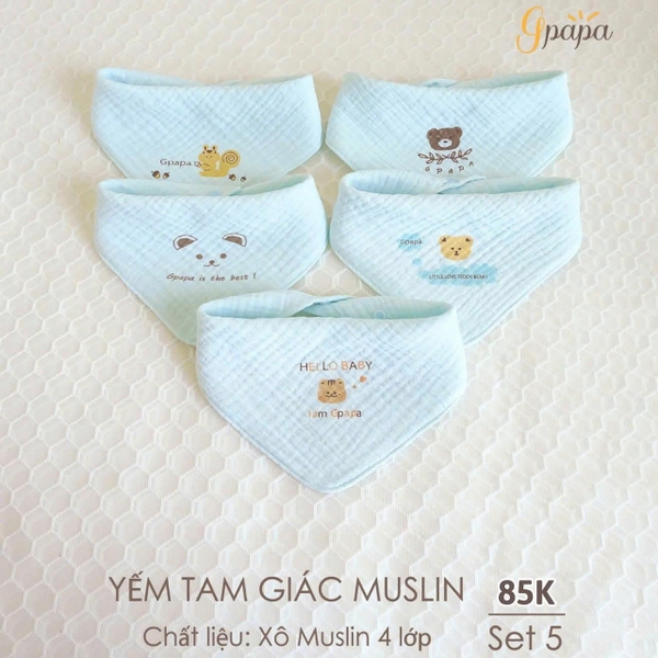 Set 5 Yếm tam giác Muslin Gpapa Goodmama (màu ngẫu nhiên)