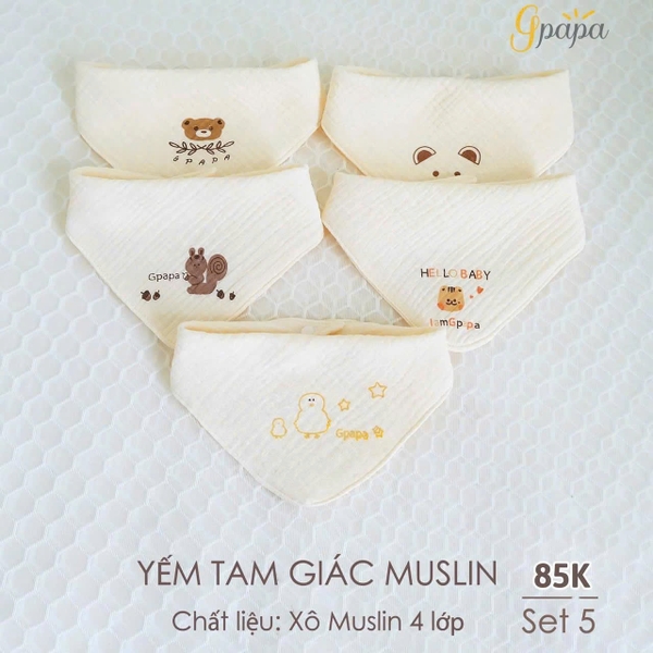 Set 5 Yếm tam giác Muslin Gpapa Goodmama (màu ngẫu nhiên)