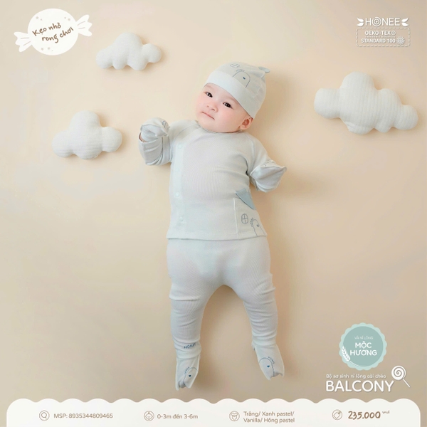 Bộ sơ sinh nỉ lông cài chéo Balcony Honee 9465