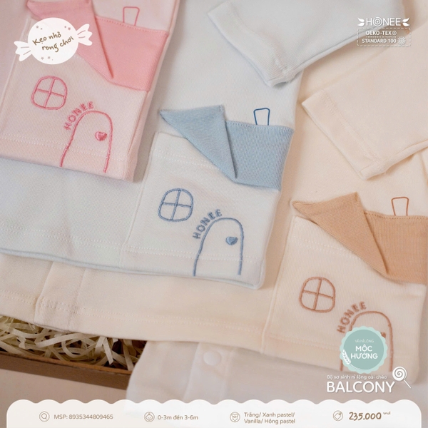 Bộ sơ sinh nỉ lông cài chéo Balcony Honee 9465