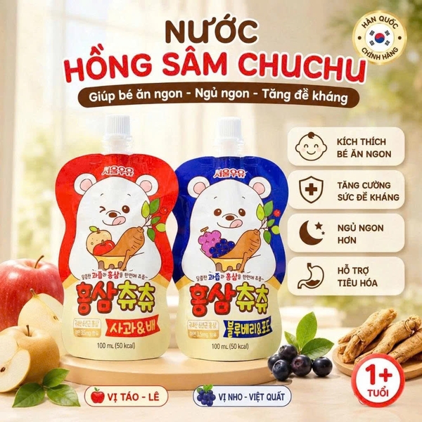 Nước hồng sâm ChuChu Hàn Quốc -  Vị nho việt quất (1Y+)