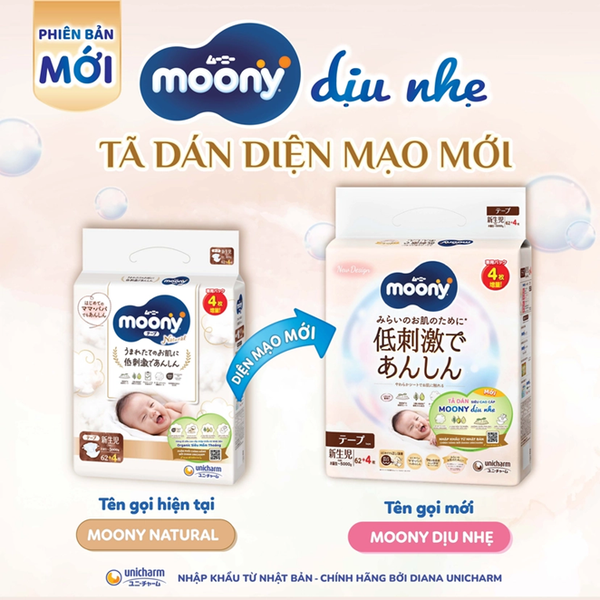 Bỉm - Tã dán Moony Trắng NewBorn 62 cộng 4 miếng (cho bé ~5kg)