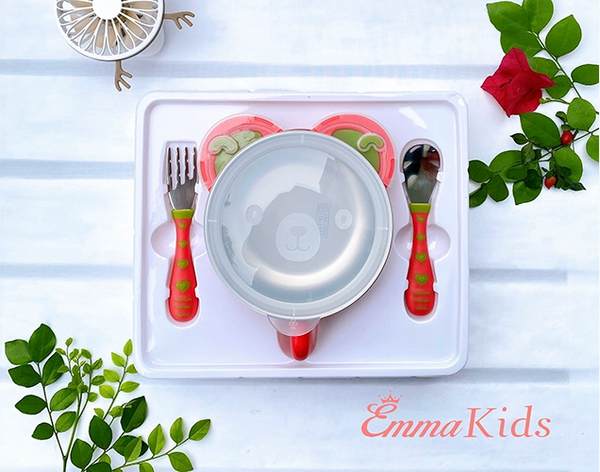 Set Bát ăn dặm kèm thìa dĩa EMMAKIDS (màu ngẫu nhiên)