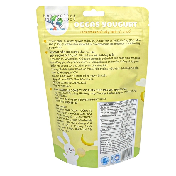 Sữa chua khô sấy lạnh Oggas Yogurt vị chuối 18g (6M+)