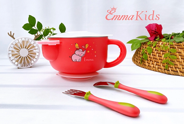 Set Bát ăn dặm kèm thìa dĩa EMMAKIDS (màu ngẫu nhiên)