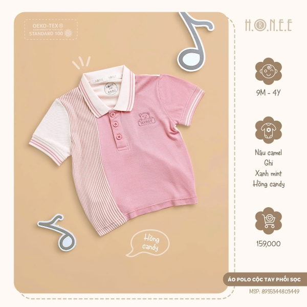 Áo polo cộc tay phối sọc Hrnee