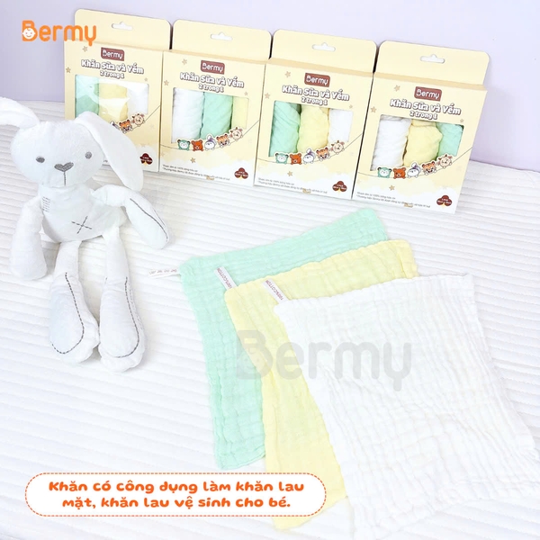 Hộp 3 khăn sữa Bermy xuất Nhật (size 30x30cm)