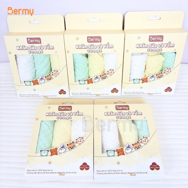 Hộp 3 khăn sữa Bermy xuất Nhật (size 30x30cm)