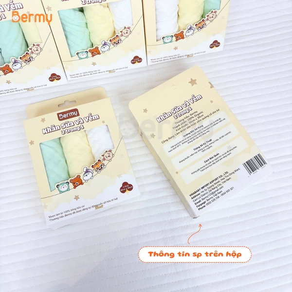 Hộp 3 khăn sữa Bermy xuất Nhật (size 30x30cm)