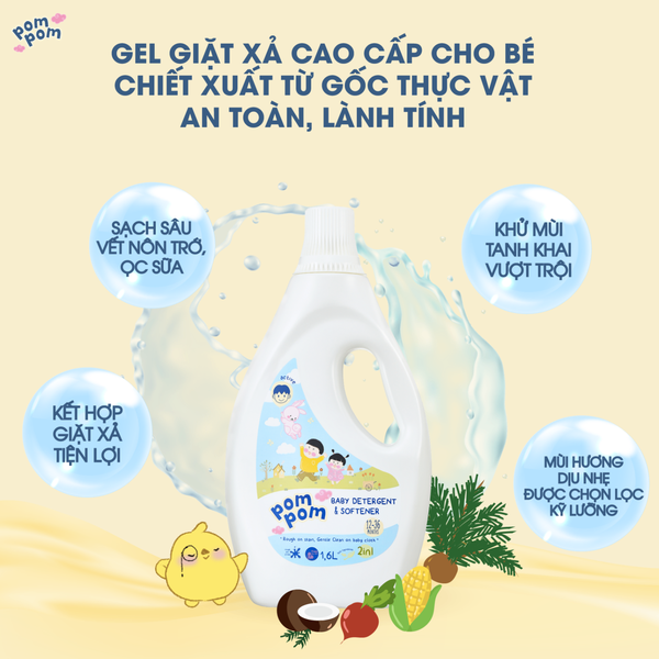 Gel giặt xả Pom Pom Active dành cho bé từ 1 tuổi và cả nhà (chai 1.6L)