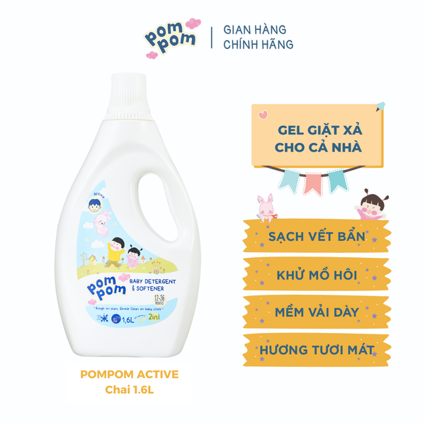 Gel giặt xả Pom Pom Active dành cho bé từ 1 tuổi và cả nhà (chai 1.6L)