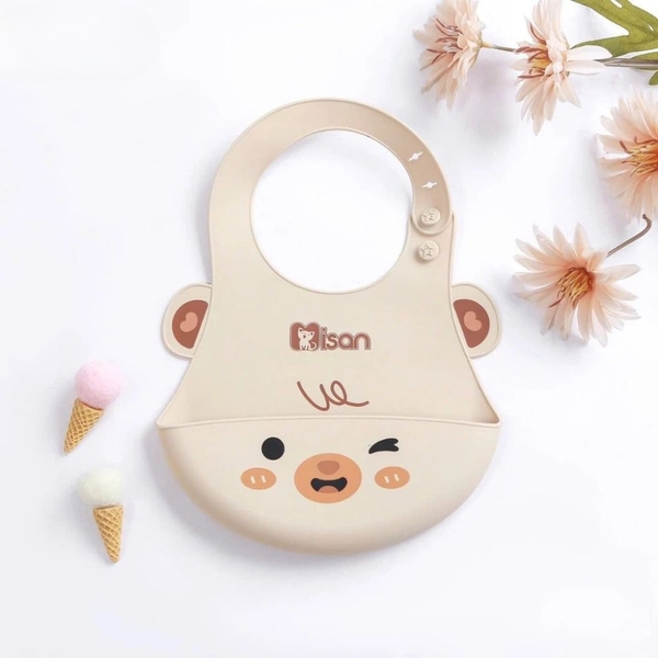 Yếm silicone Misan hình thú có máng hứng