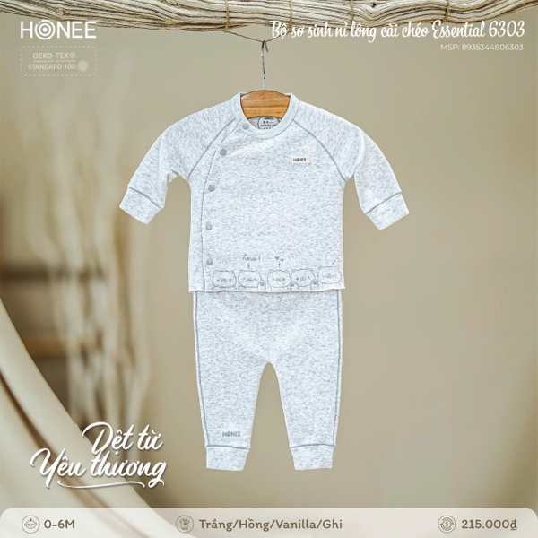 Bộ Sơ Sinh Nỉ Lông Cài Chéo Honee Essential 6303
