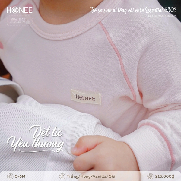 Bộ Sơ Sinh Nỉ Lông Cài Chéo Honee Essential 6303