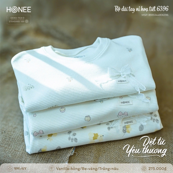 Bộ dài tay nỉ họa tiết Honee 6396