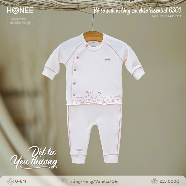 Bộ Sơ Sinh Nỉ Lông Cài Chéo Honee Essential 6303