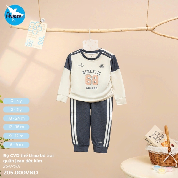 Bộ CVD thể thao bé trai quần Jean dệt kim Avaler 26AV081