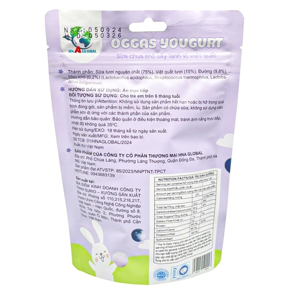 Sữa chua khô sấy lạnh Oggas Yogurt vị việt quất 18g (6M+)