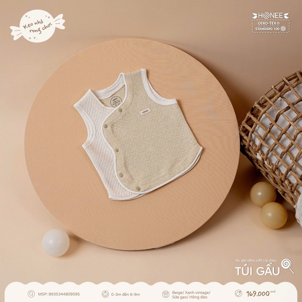 Áo gile Ultra Soft cài chéo túi gấu Honee 9595