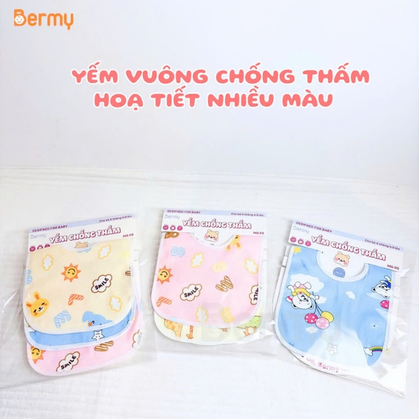 Set 3 yếm vuông chống thấm Bermy họa tiết nhiều màu