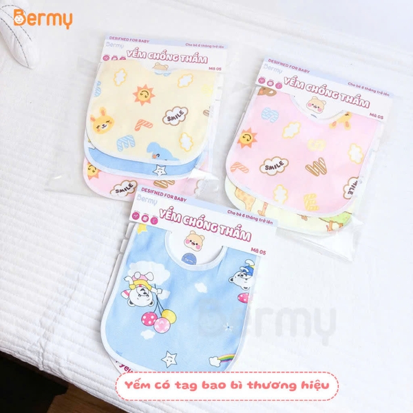 Set 3 yếm vuông chống thấm Bermy họa tiết nhiều màu