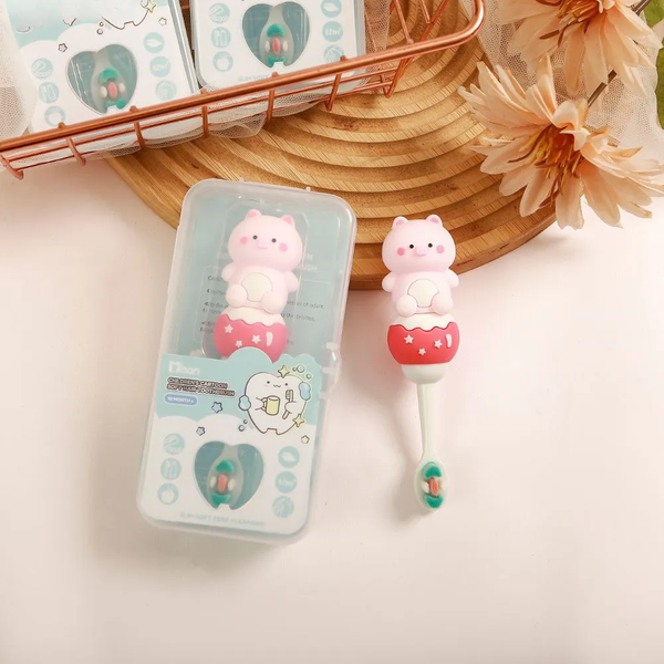 Bàn chải đánh răng Misan lông tơ hình thú kèm hộp cho bé 1Y+