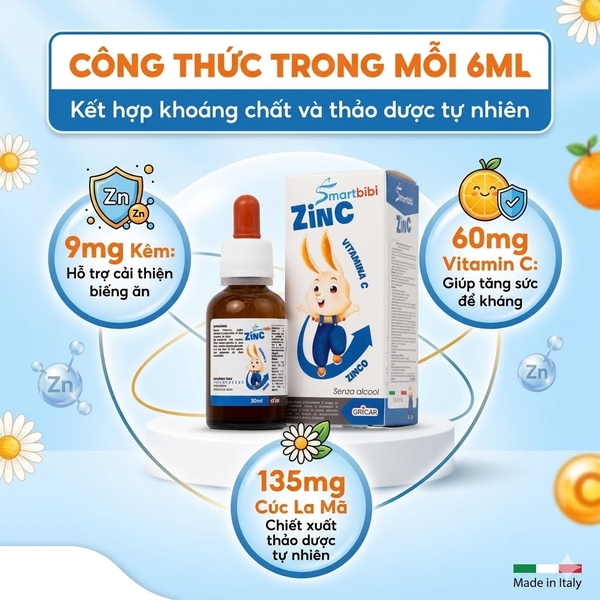 Kẽm Smartbibi Zinc hỗ trợ cải thiện biếng ăn, tăng đề kháng, 30ml (0M+)