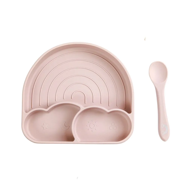 Khay ăn dặm silicon Misan hình cầu vồng kèm thìa (MS0025)