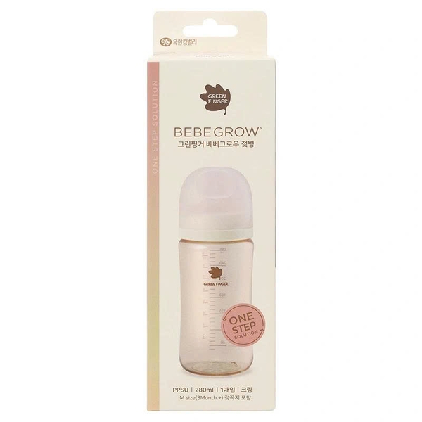 Bình sữa Greenfinger Bebegrow PPSU 280ml kèm núm (Màu kem)
