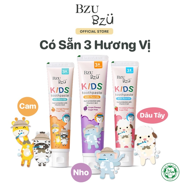 Kem đánh răng trẻ em hương dâu Bzu Bzu 50g cho bé 3Y+