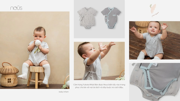 Set 2 bodysuit cộc cài lệch Nous màu ghi in họa tiết