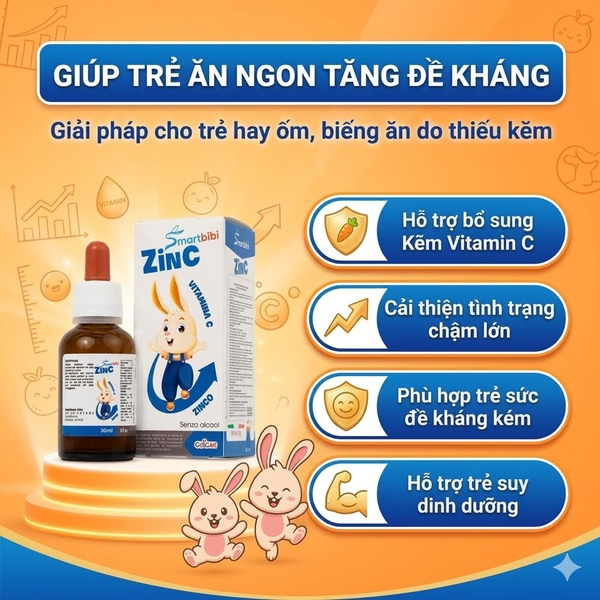 Kẽm Smartbibi Zinc hỗ trợ cải thiện biếng ăn, tăng đề kháng, 30ml (0M+)